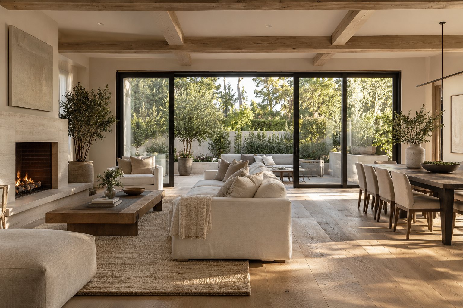 Design inspiration: Warm living and dining space with natural light and garden views